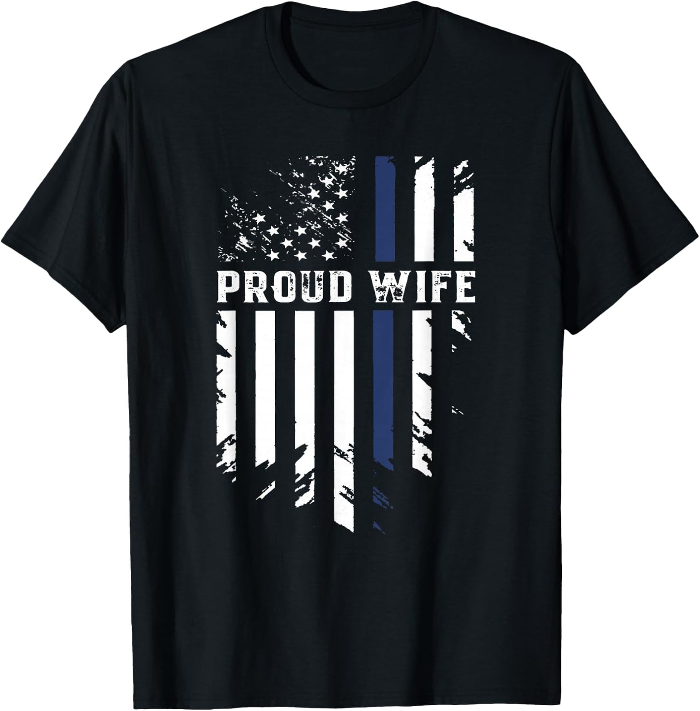 Thin Blue Line Proud Wife Police Family T-Shirt - T-Shirt | Black