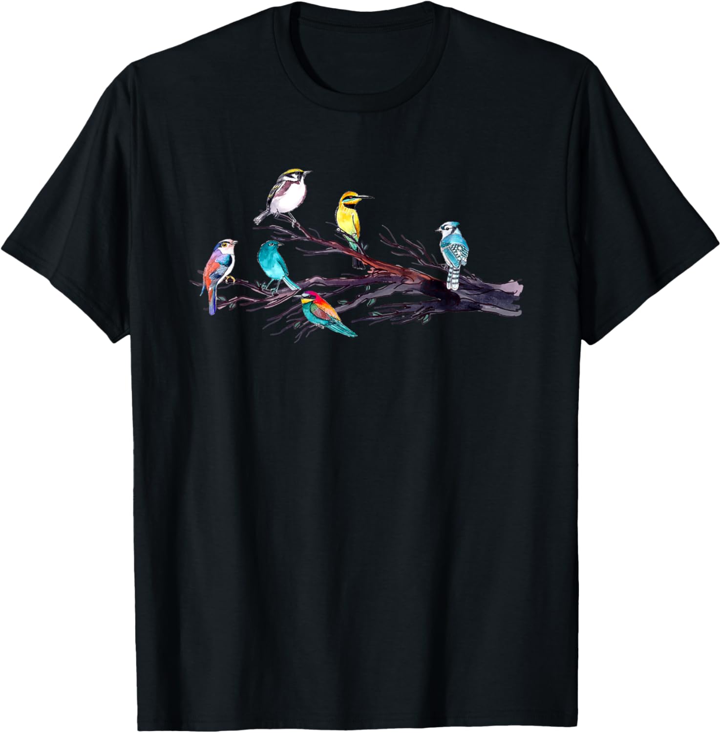 Bird Watching Birder Bird Lover Birds Perched On Tree Branch T-Shirt - T-Shirt | Black