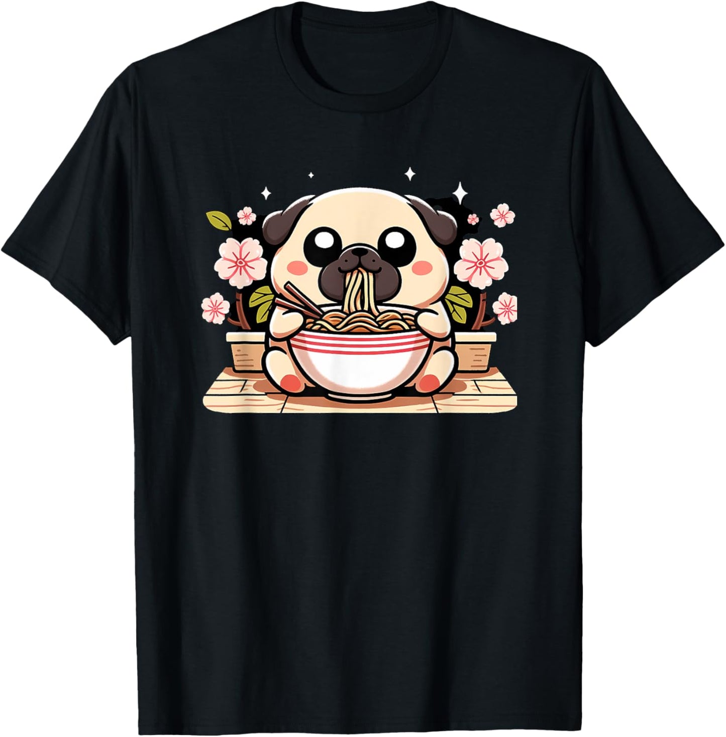 Kawaii Chug dog Eating Ramen T-Shirt - T-Shirt | Black