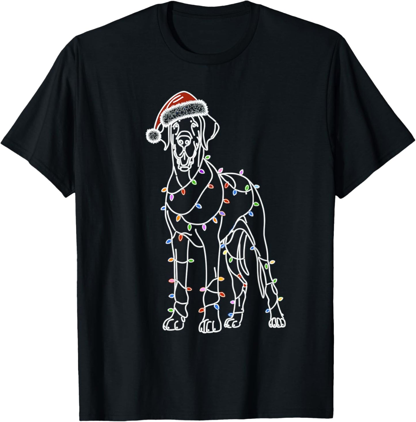 Great Dane Funny Santa Christmas Tree Lights, Pajamas Mom T-Shirt - T-Shirt | Black