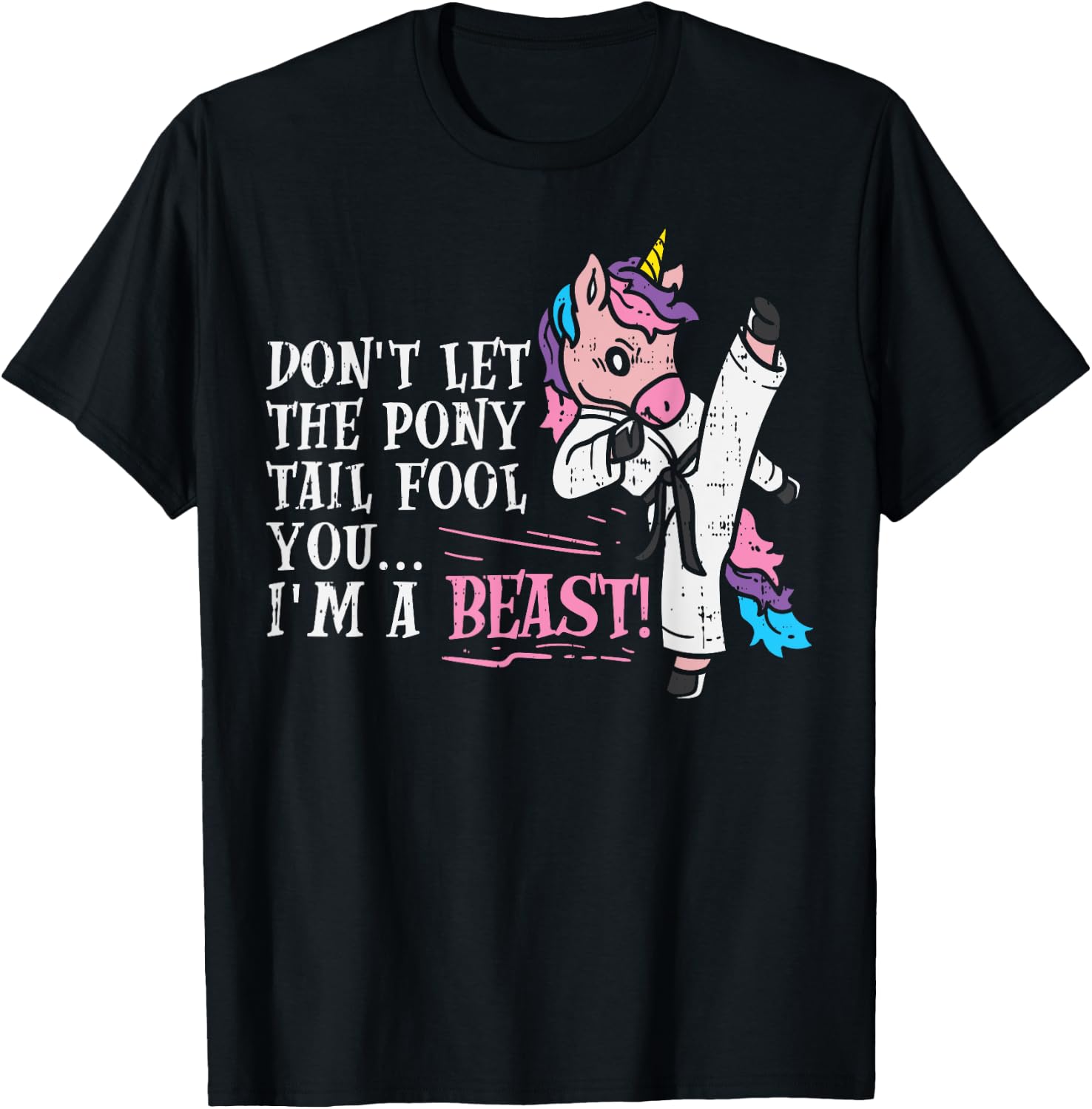 Karate Unicorn Ponytail Beast Cute Martial Arts Girls GIft T-Shirt - T-Shirt | Black