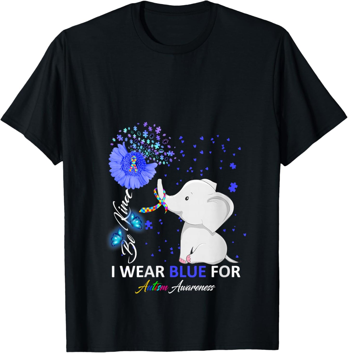 I Wear Blue Autism Awareness - Elephant Autism Awareness V-Neck T-Shirt - T-Shirt | Black