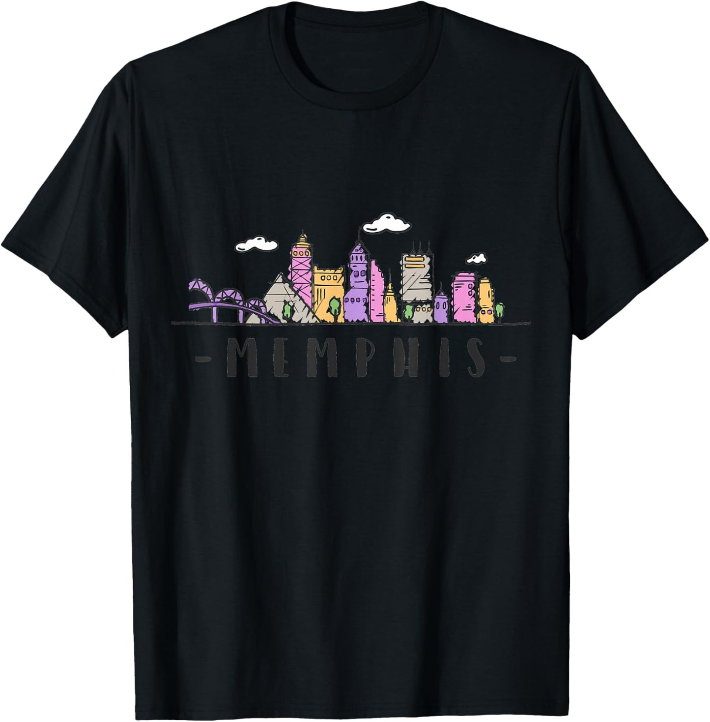 Memphis Skyline Tennessee Watercolour Souvenir Gift T-Shirt - T-Shirt | Black