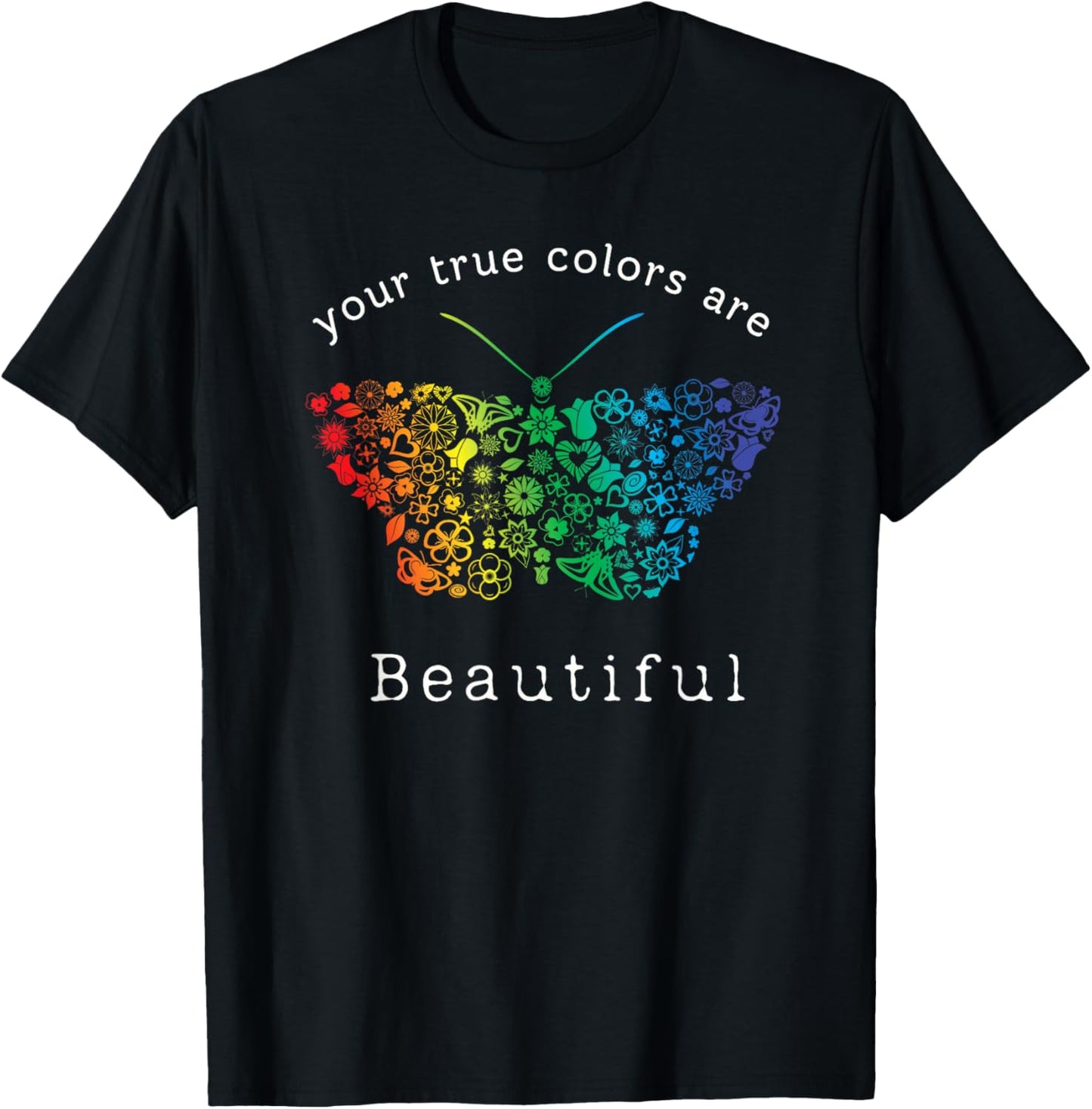 Your True Colors are Beautiful Pride Rainbow butterfly T-Shirt - T-Shirt | Black