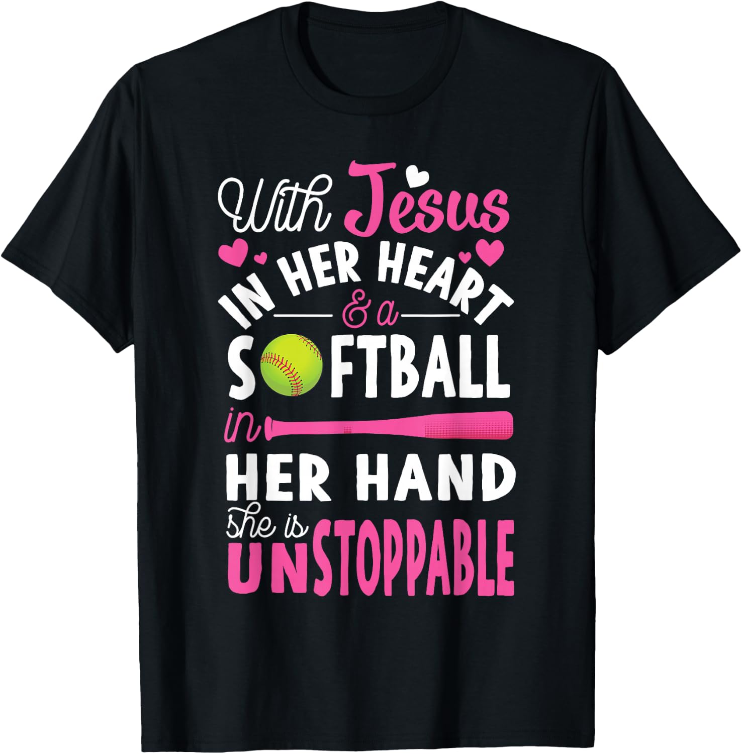 Jesus in Her Heart Softball Hand Funny Pitcher Gift T-Shirt - T-Shirt | Black