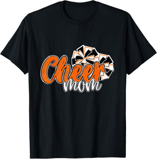 Cheer Mom Top, Pom Poms Orange Mascot Colors School T-Shirt - T-Shirt | Black