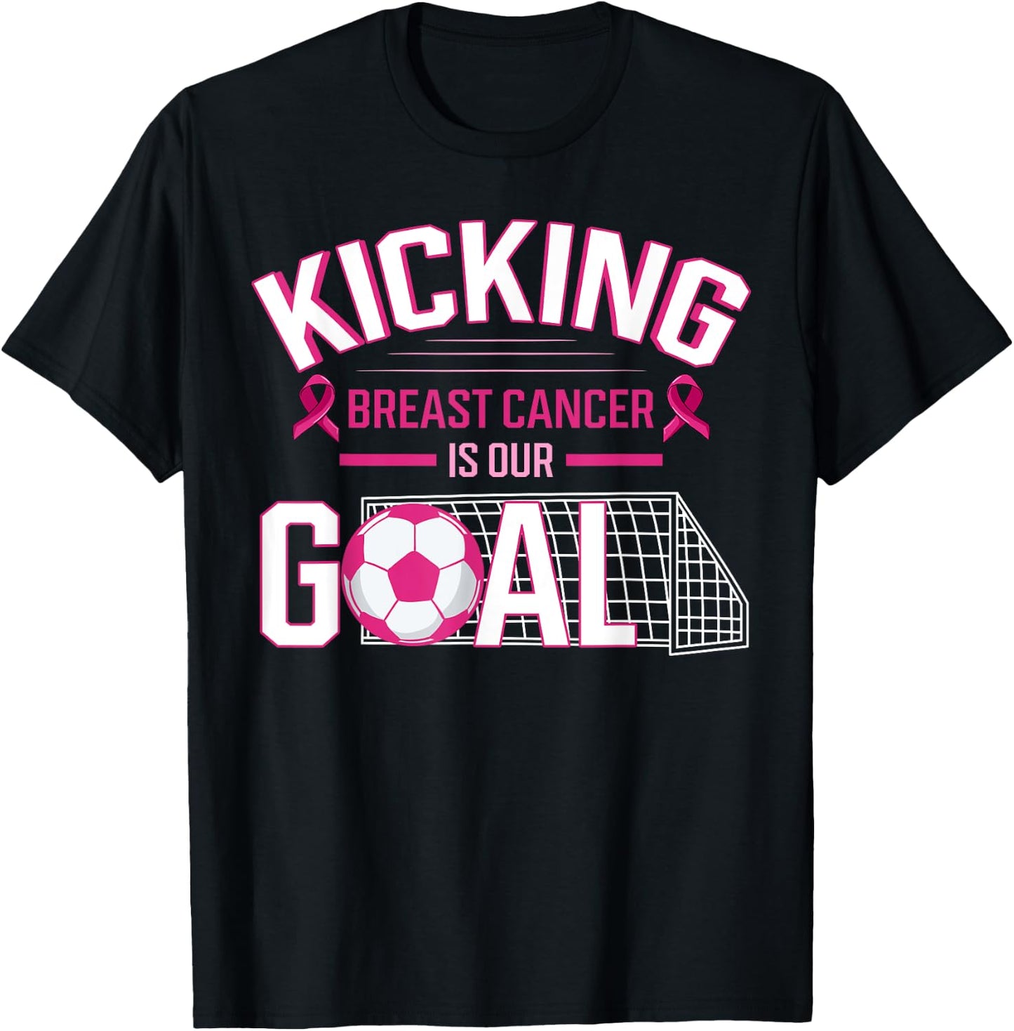 Breast Cancer Soccer Ball Goal Pink Ribbon Mammogram Sport T-Shirt - T-Shirt | Black