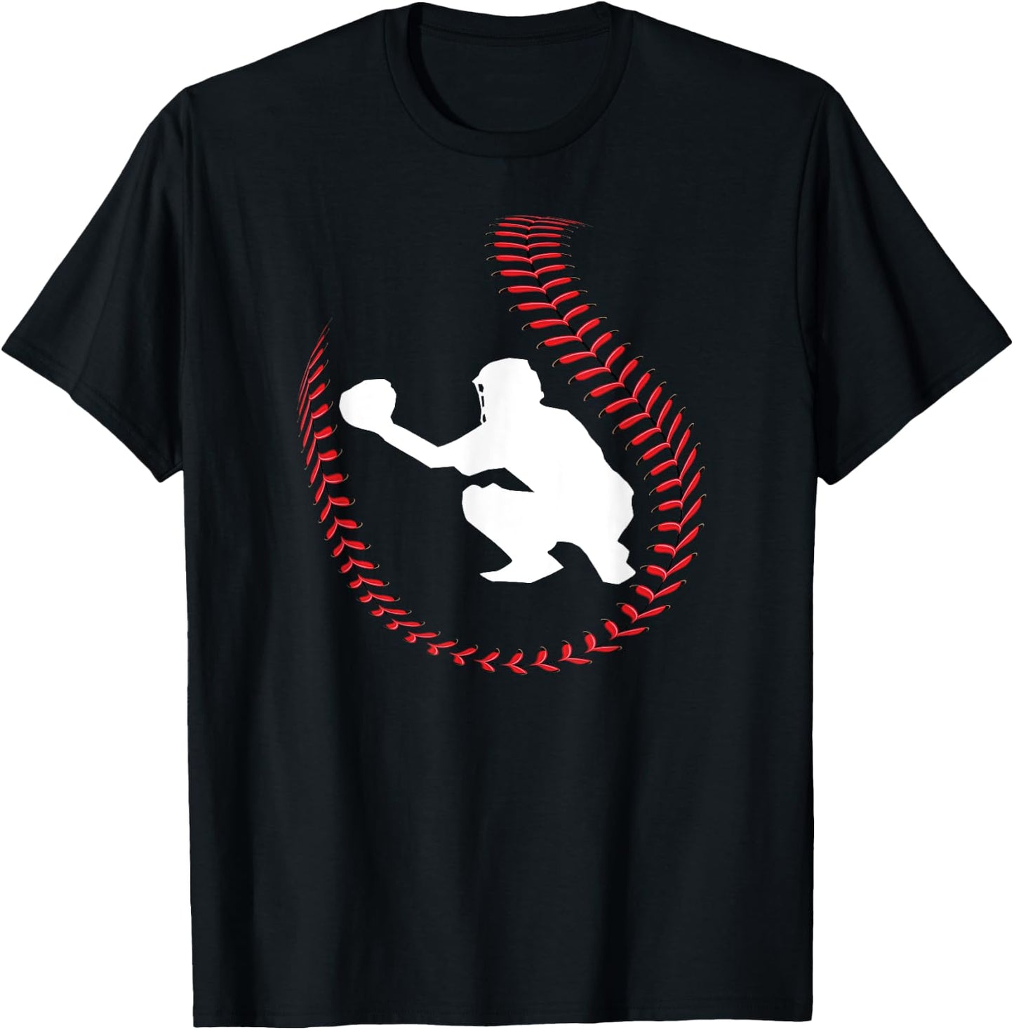 Baseball Catcher Ball Stitch Silhouette T-Shirt - T-Shirt | Black