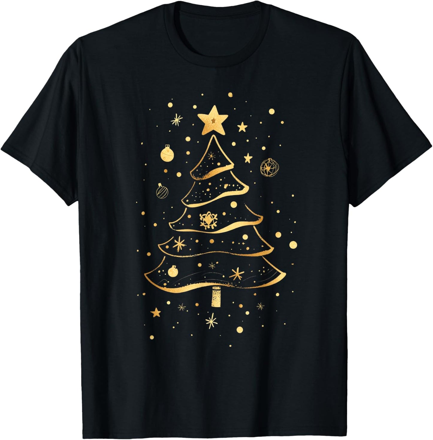 Golden Christmas Tree Design Elegant Sparkle Xmas Christmas T-Shirt - T-Shirt | Black