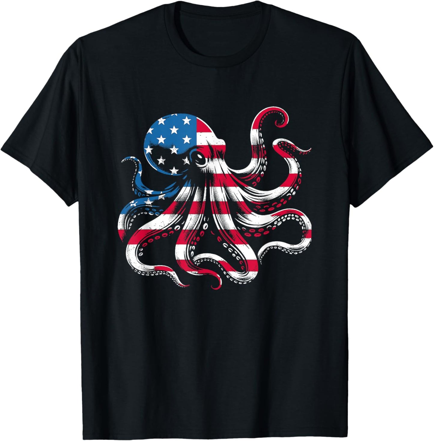 Octopus American Flag - Patriotic USA Ocean Animal Lover T-Shirt - T-Shirt | Black