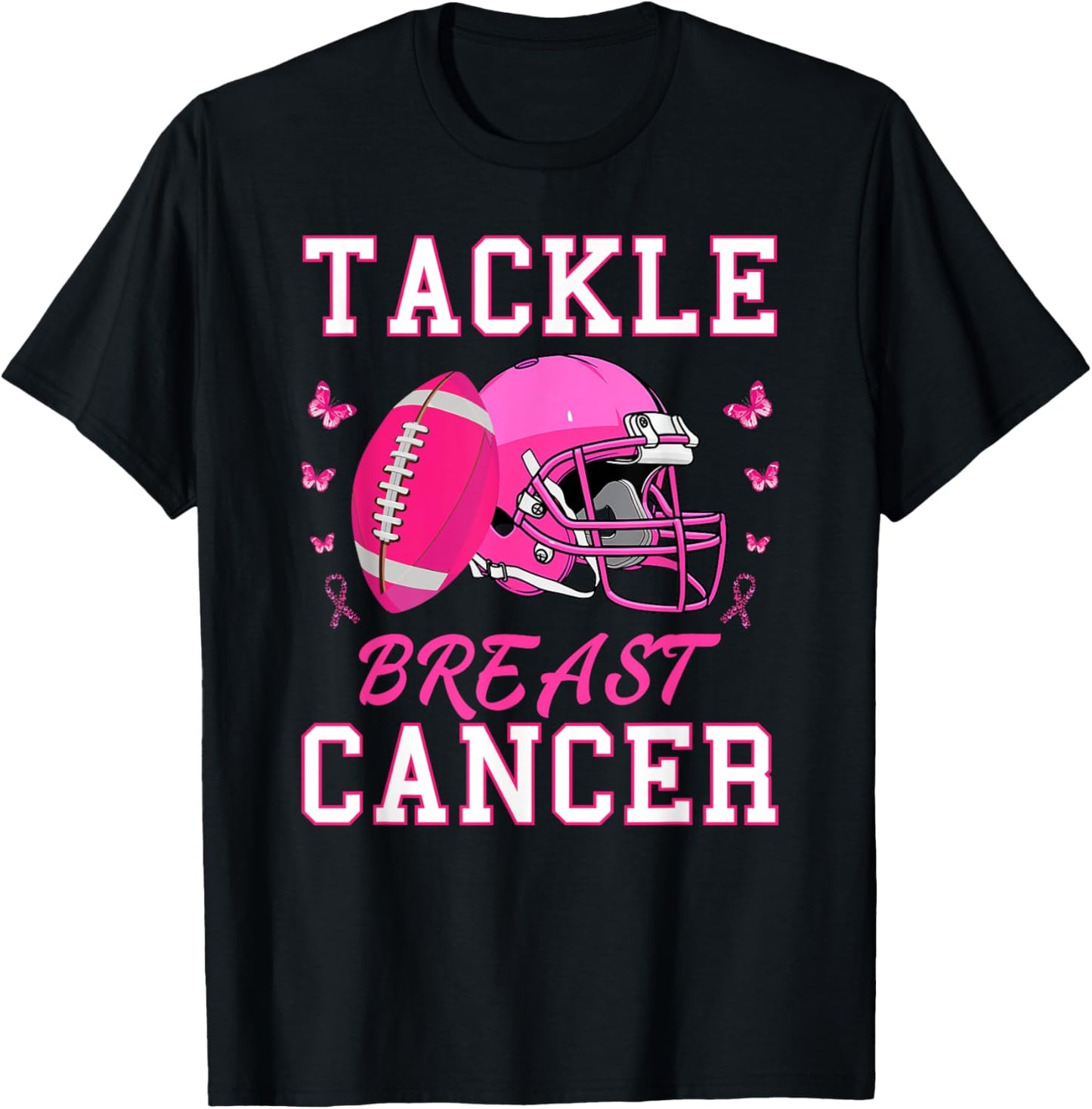 Tackle Breast Cancer Awareness Pink Ribbon Football T-Shirt - T-Shirt | Black