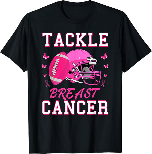 Tackle Breast Cancer Awareness Pink Ribbon Football T-Shirt - T-Shirt | Black