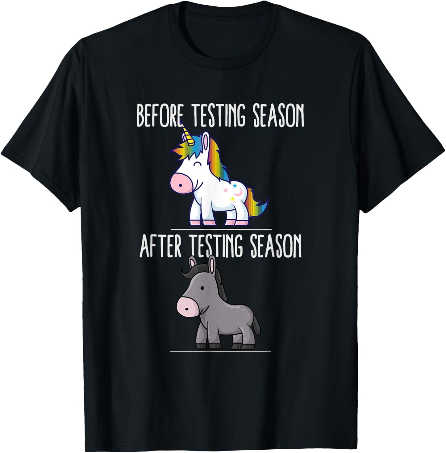 Before After Testing Season Is My Cardio Teacher Unicorn T-Shirt - T-Shirt | Black