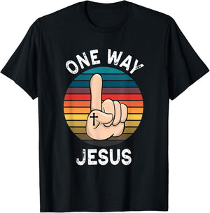 Vintage Finger Up People Christian Revolution One Way Jesus T-Shirt - T-Shirt | Black