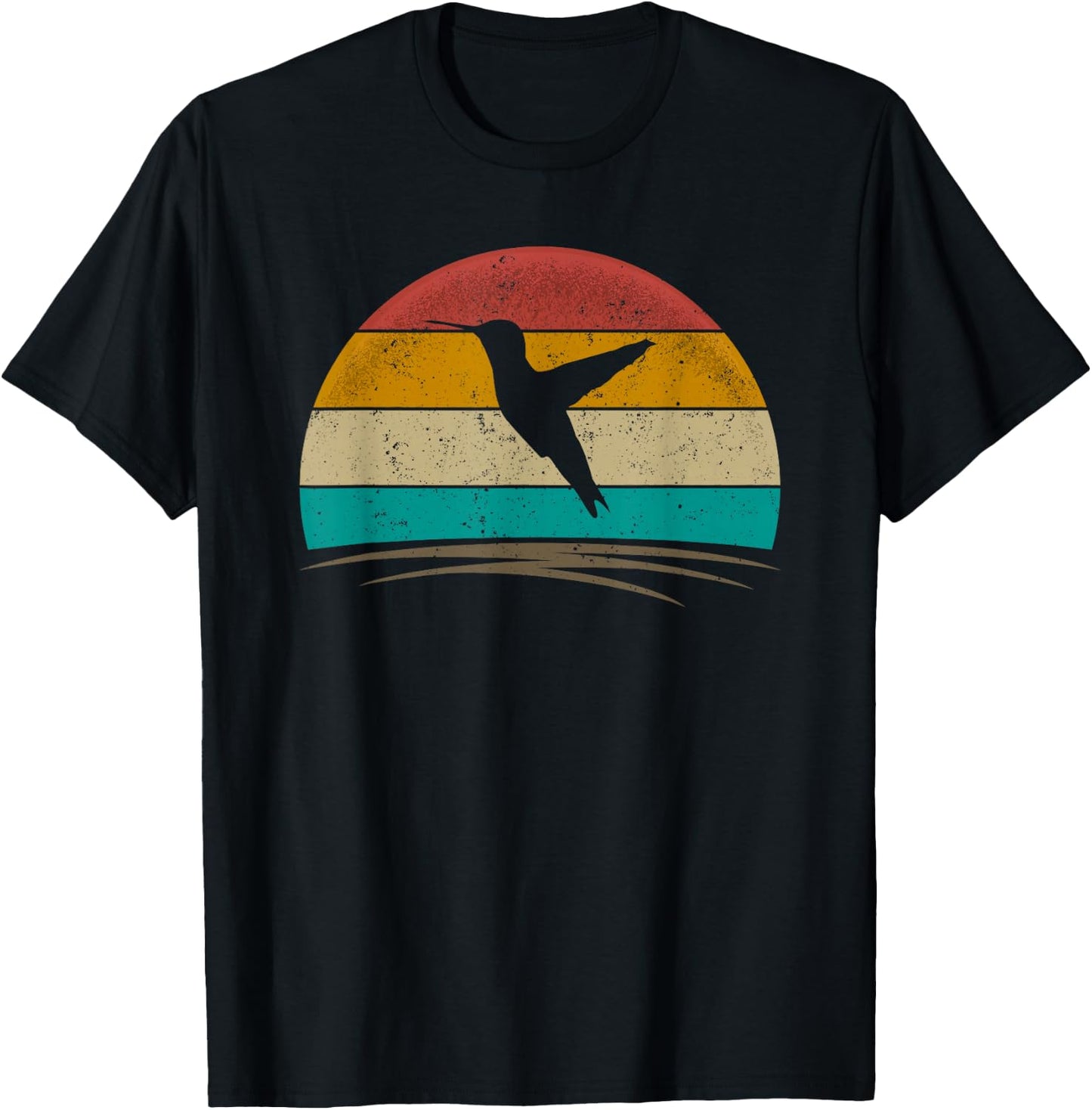 Hummingbird Retro Vintage 70s Distressed Men Women T-Shirt - T-Shirt | Black