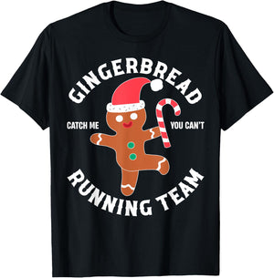 Gingerbread Man Running Team Funny You Can't Catch Me Xmas T-Shirt - T-Shirt | Black