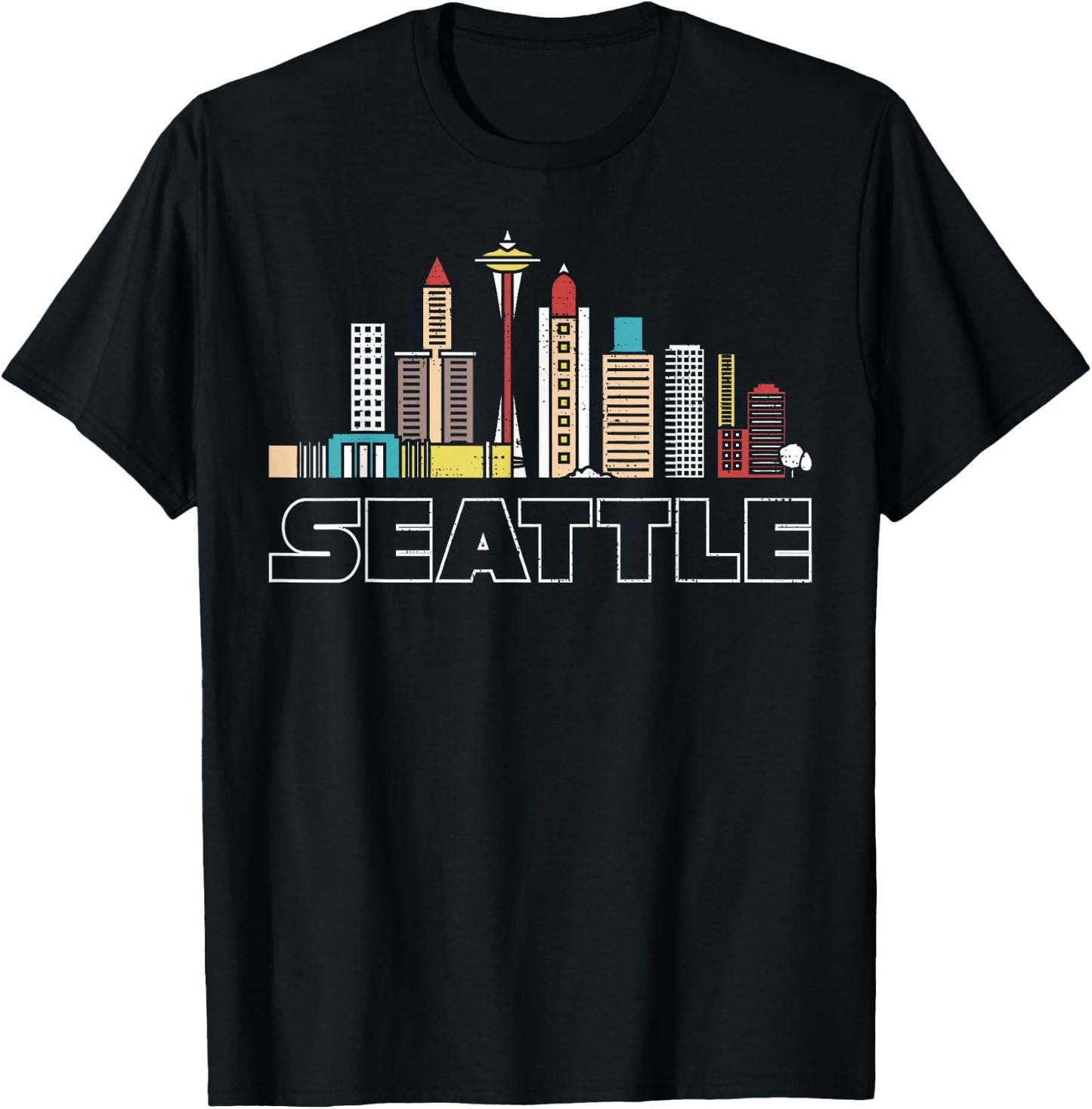 Grunge Seattle Skyline Distressed Look design T-Shirt - T-Shirt | Black