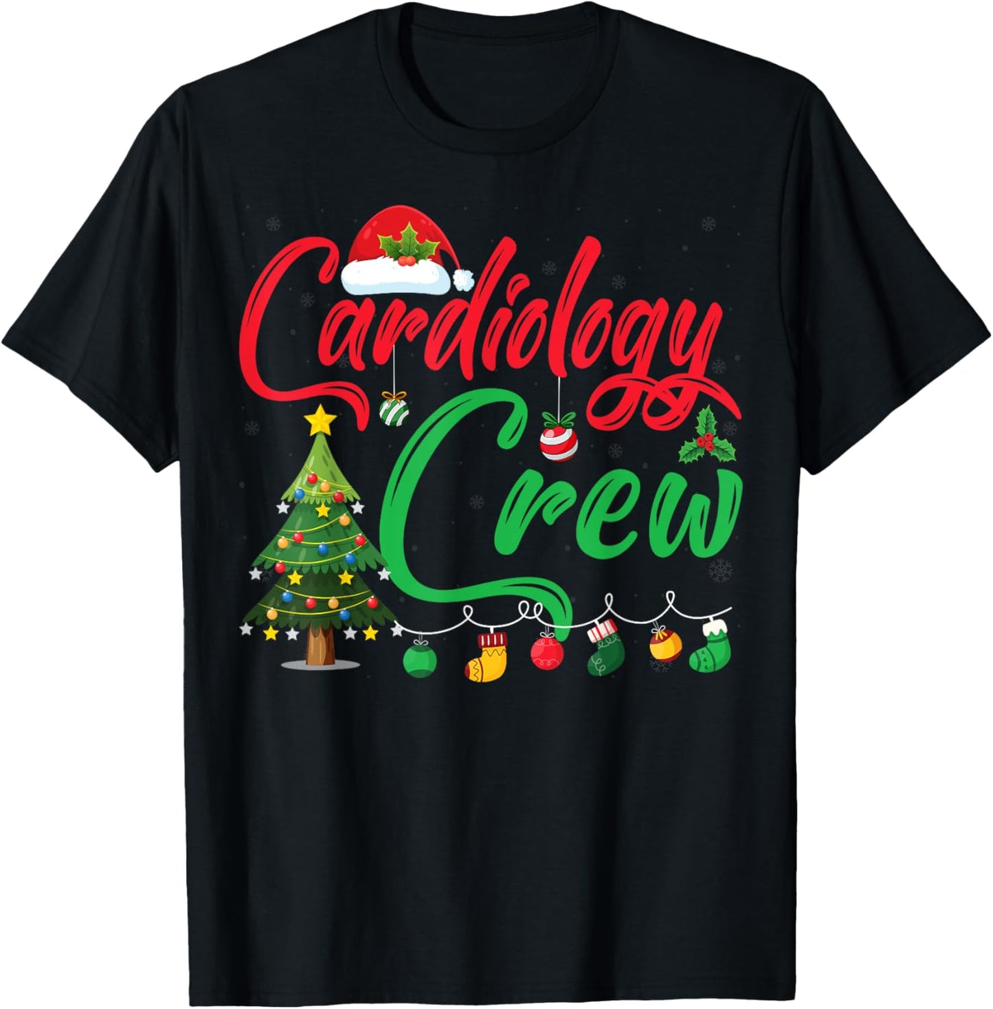 Cardiology Christmas Crew Xmas Lighting Tree Cardiologist T-Shirt - T-Shirt | Black
