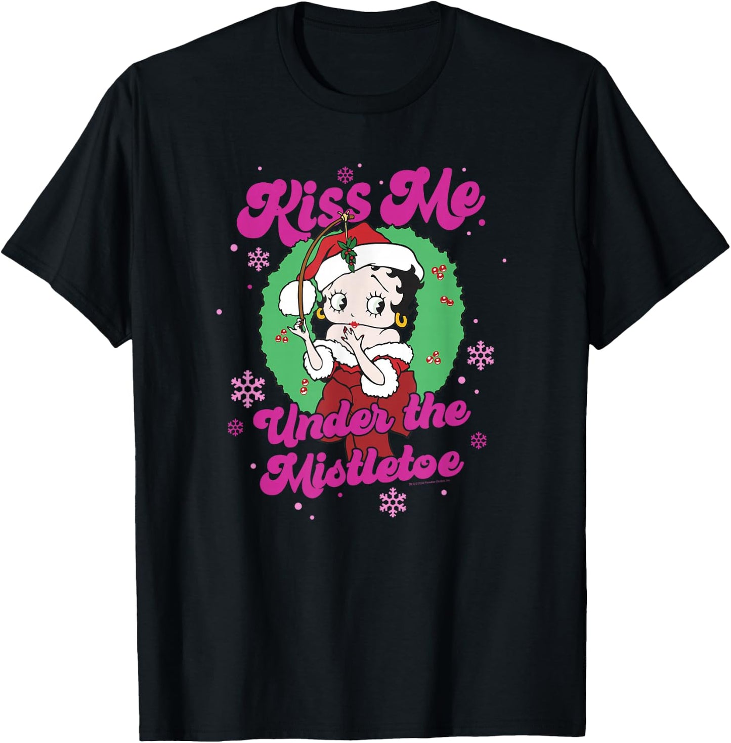 Betty Boop Christmas Kiss Me Under The Mistletoe T-Shirt - T-Shirt | Black