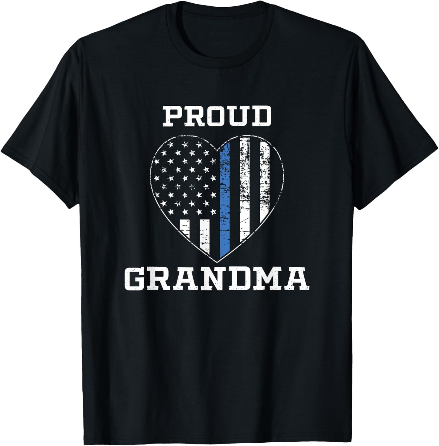 Proud Police Grandma Thin Blue Line Gifts T-Shirt - T-Shirt | Black