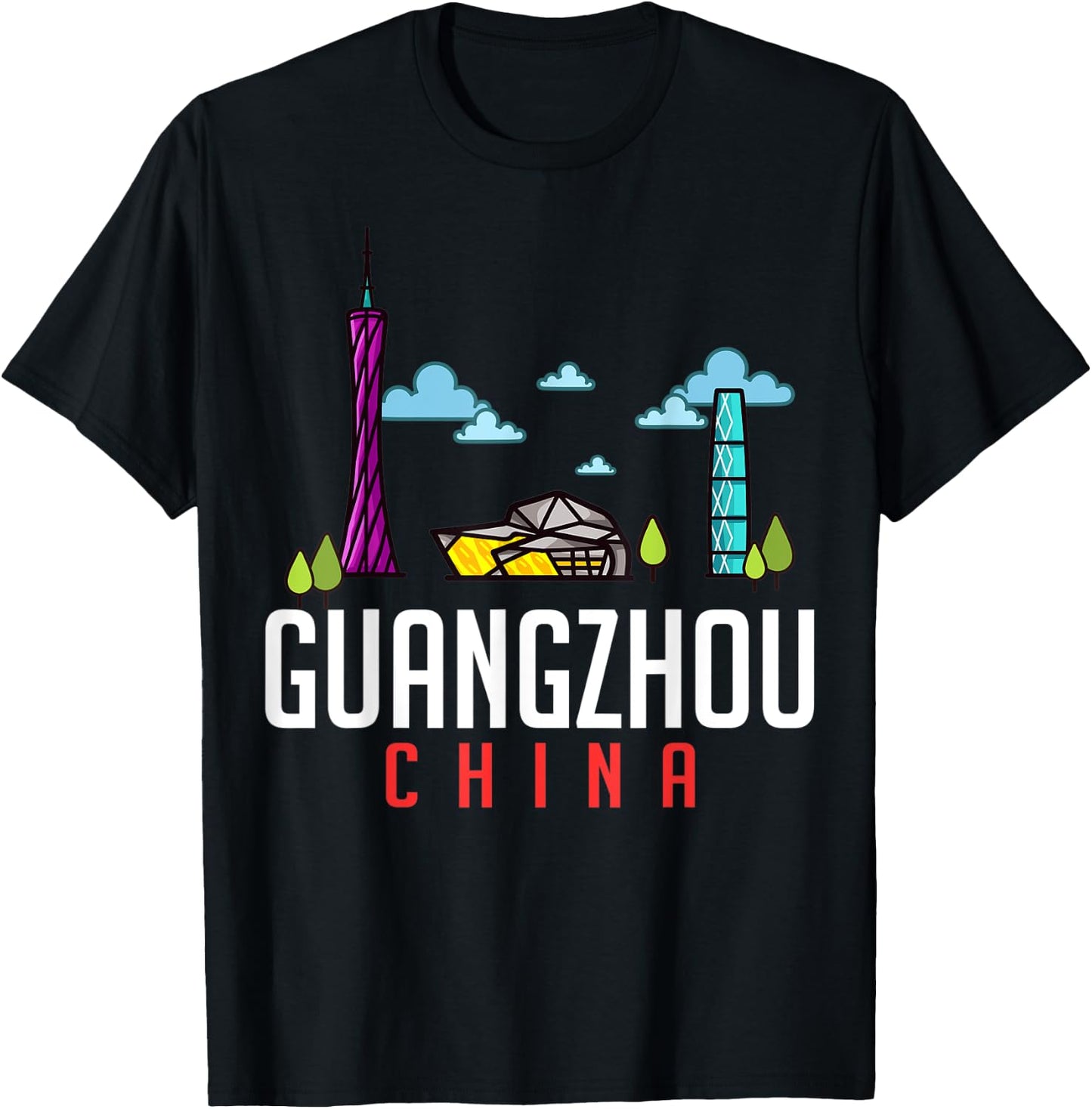 Guangzhou China City Skyline Map Travel T-Shirt - T-Shirt | Black