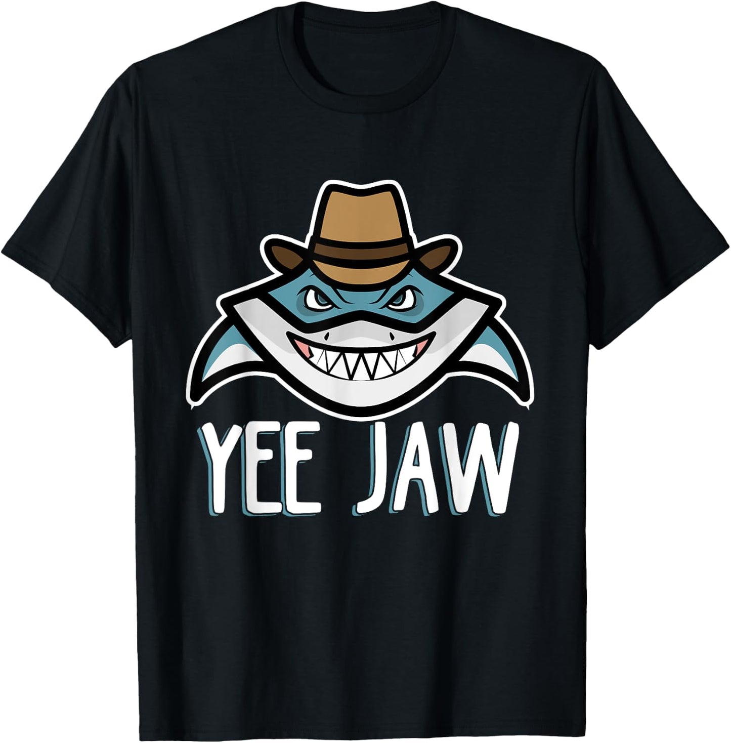 Shark Cowboy Hat Funny Yee Jaw T-Shirt - T-Shirt | Black