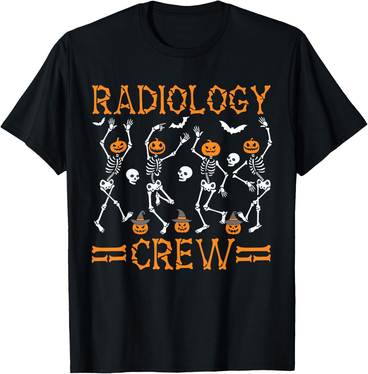 Radiology Crew Dancing Skeleton Pumpkin Funny Halloween T-Shirt - T-Shirt | Black