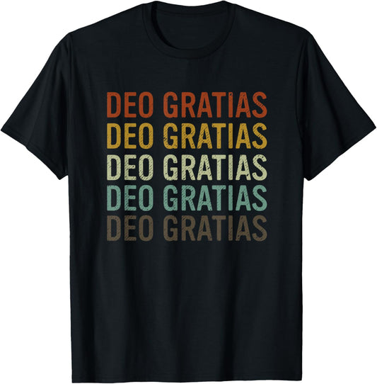 Deo Gratias Catholic Christian Men Women Retro T-Shirt - T-Shirt | Black