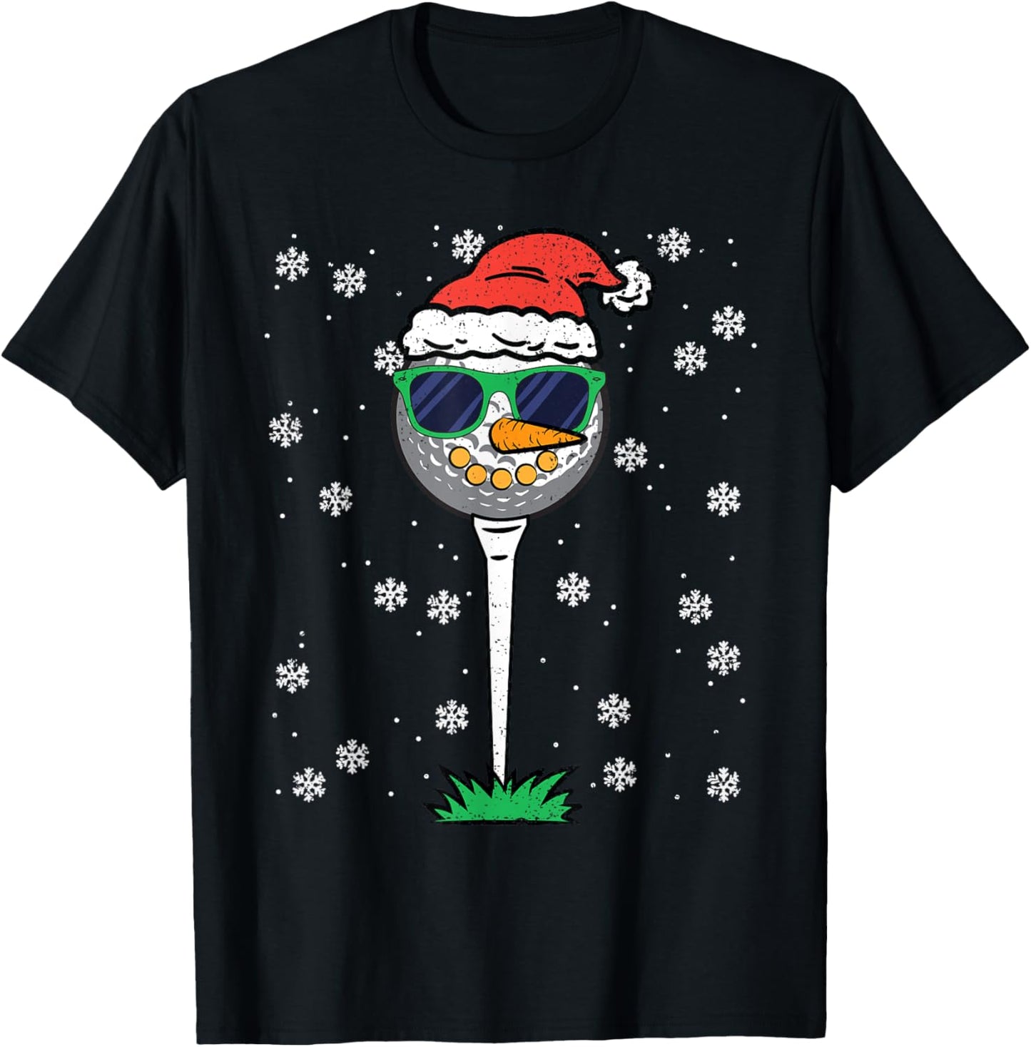 Golf Ball Snowman Christmas Pajama Funny X-mas Sport Golfer T-Shirt - T-Shirt | Black