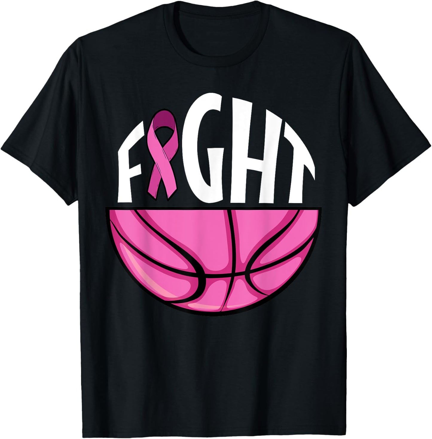 Breast Cancer Awareness Pink Ribbon Basketball Team Support T-Shirt - T-Shirt | Black