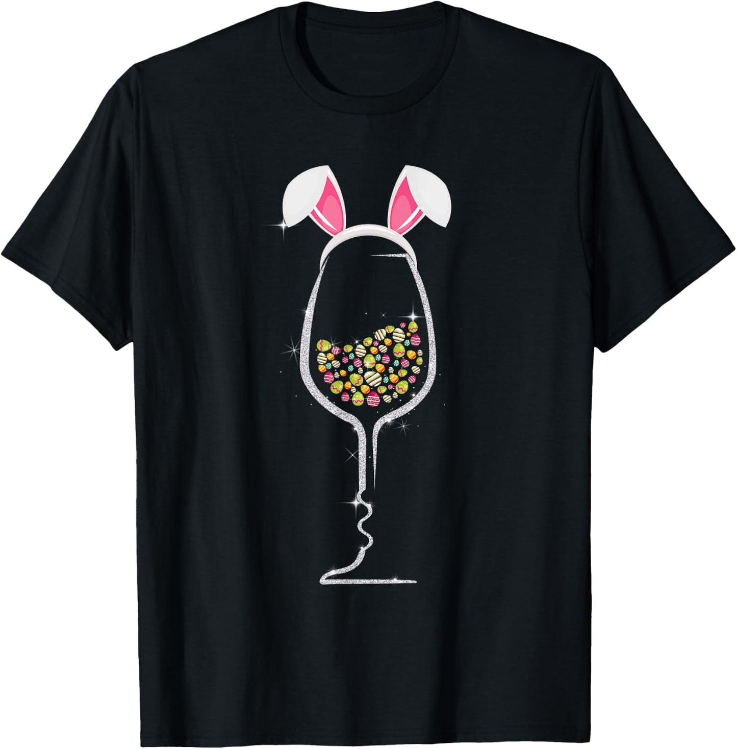 Easter Day Color Egg Wine Glass Bunny Wine Lovers T-Shirt - T-Shirt | Black