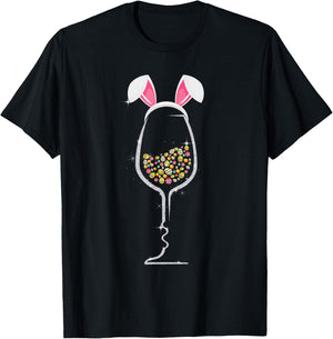Easter Day Color Egg Wine Glass Bunny Wine Lovers T-Shirt - T-Shirt | Black