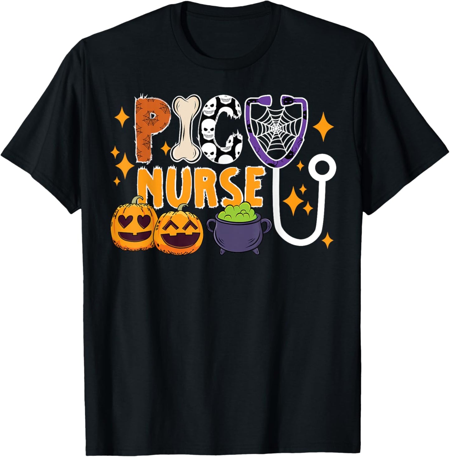 Spooky PICU Nurse Halloween Pediatric Intensive Care Unit T-Shirt - T-Shirt | Black