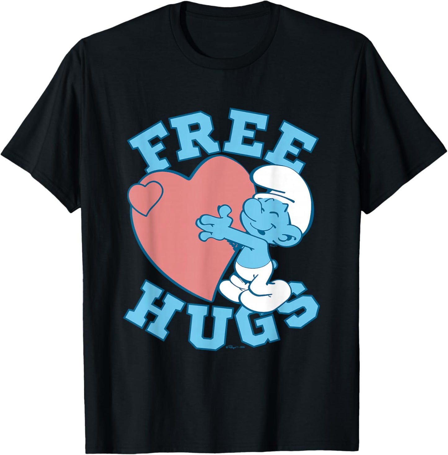 The Smurfs Valentine's Day Cute Smurf Free Hugs Chest Logo T-Shirt - T-Shirt | Black