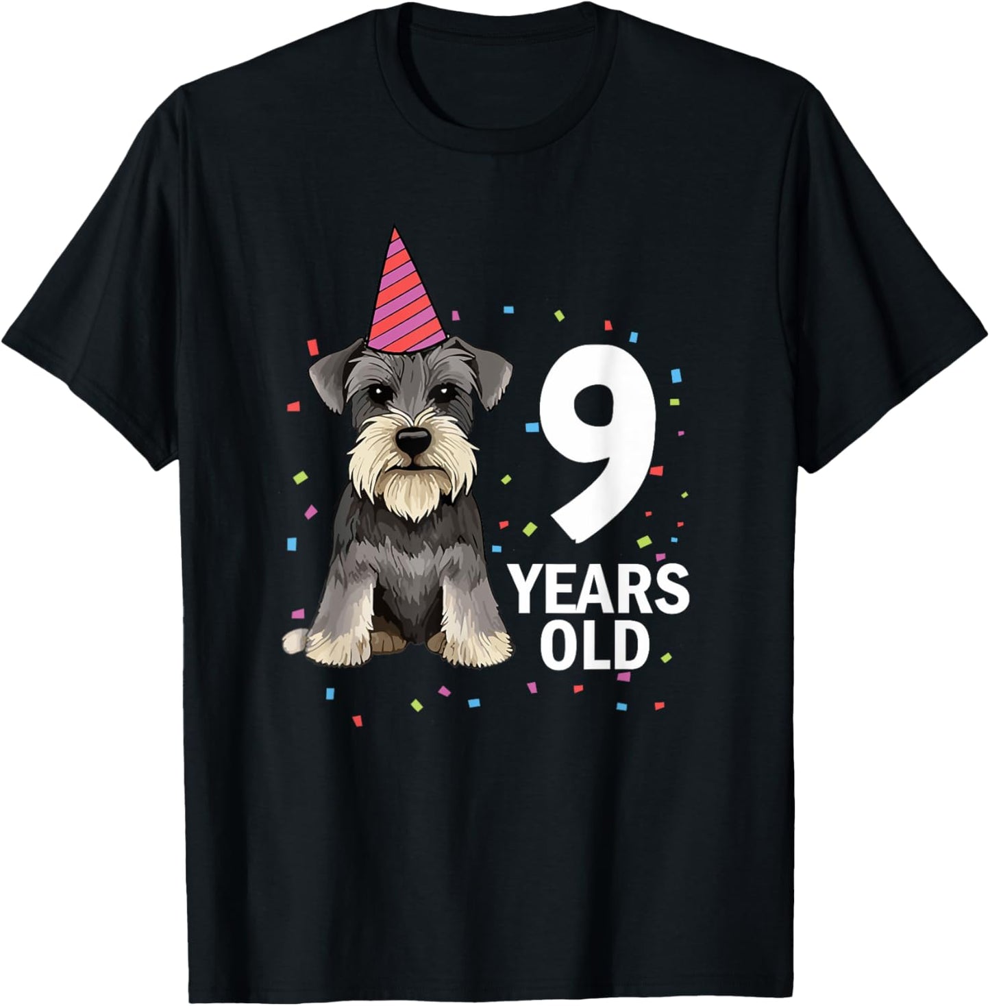 9 Years Old Birthday Schnauzer Dog Lover Puppy 9th Party Kid T-Shirt - T-Shirt | Black