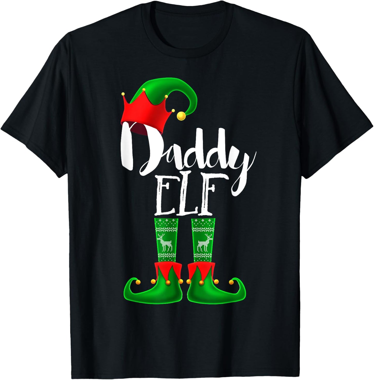 Daddy Elf Matching Family Christmas Pajama Shirt Gift Men T-Shirt - T-Shirt | Black