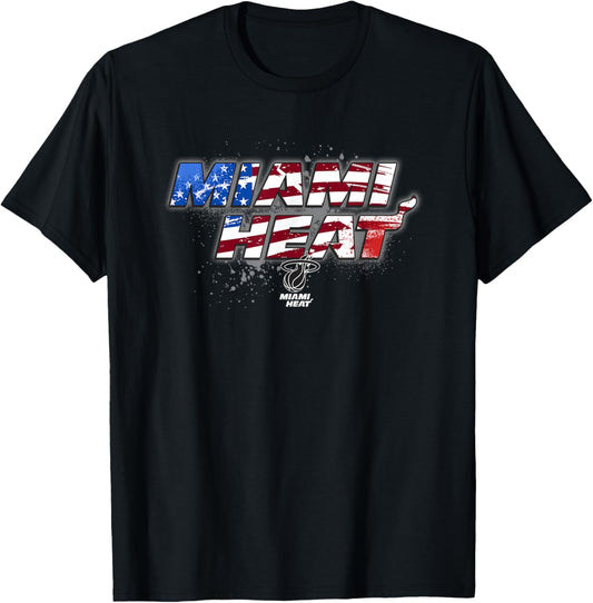 NBA Miami Heat American Flag Distressed Paint Spill T-Shirt - T-Shirt | Black