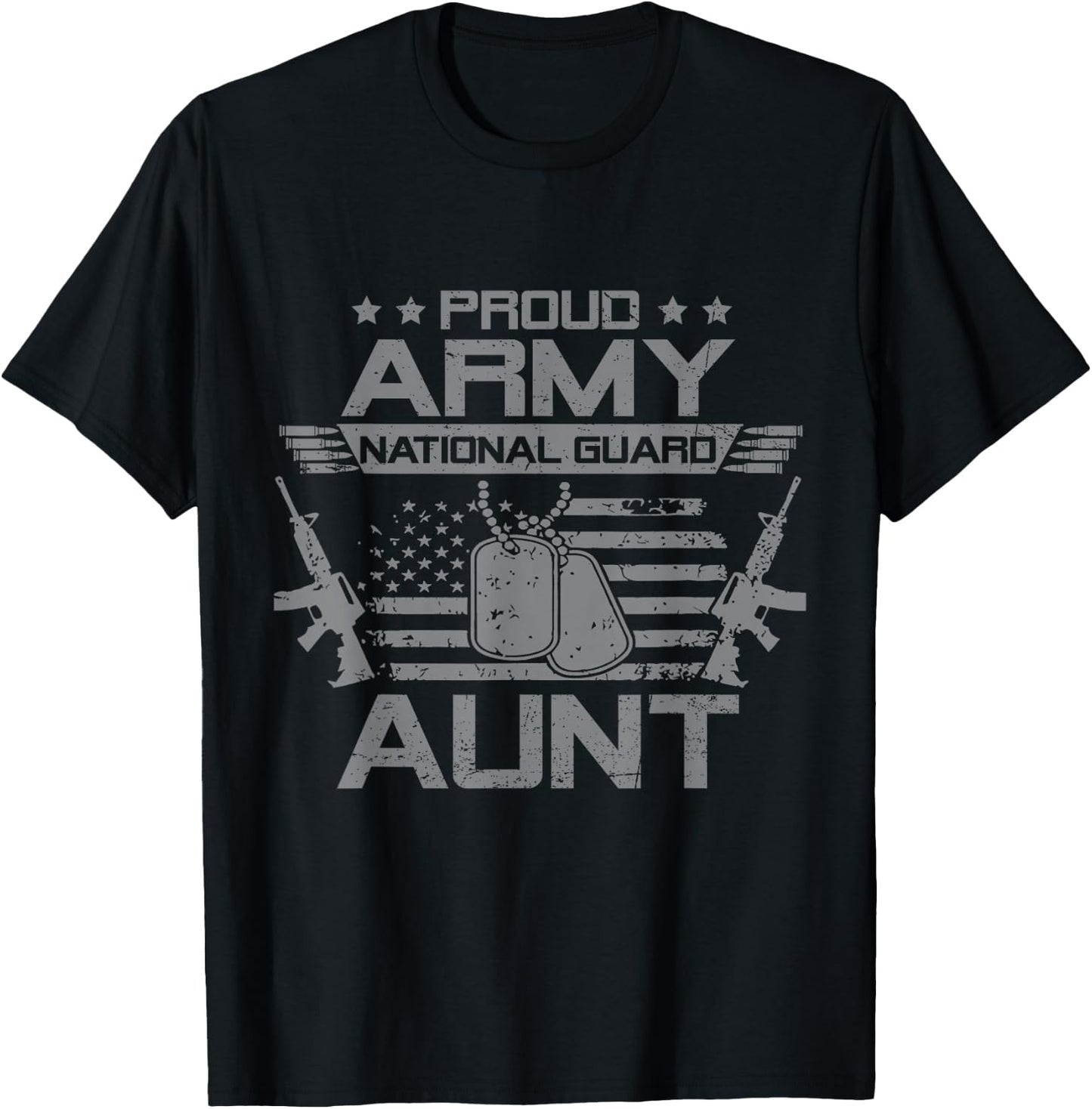 Proud Army National Guard Aunt Flag American USA Military T-Shirt - T-Shirt | Black