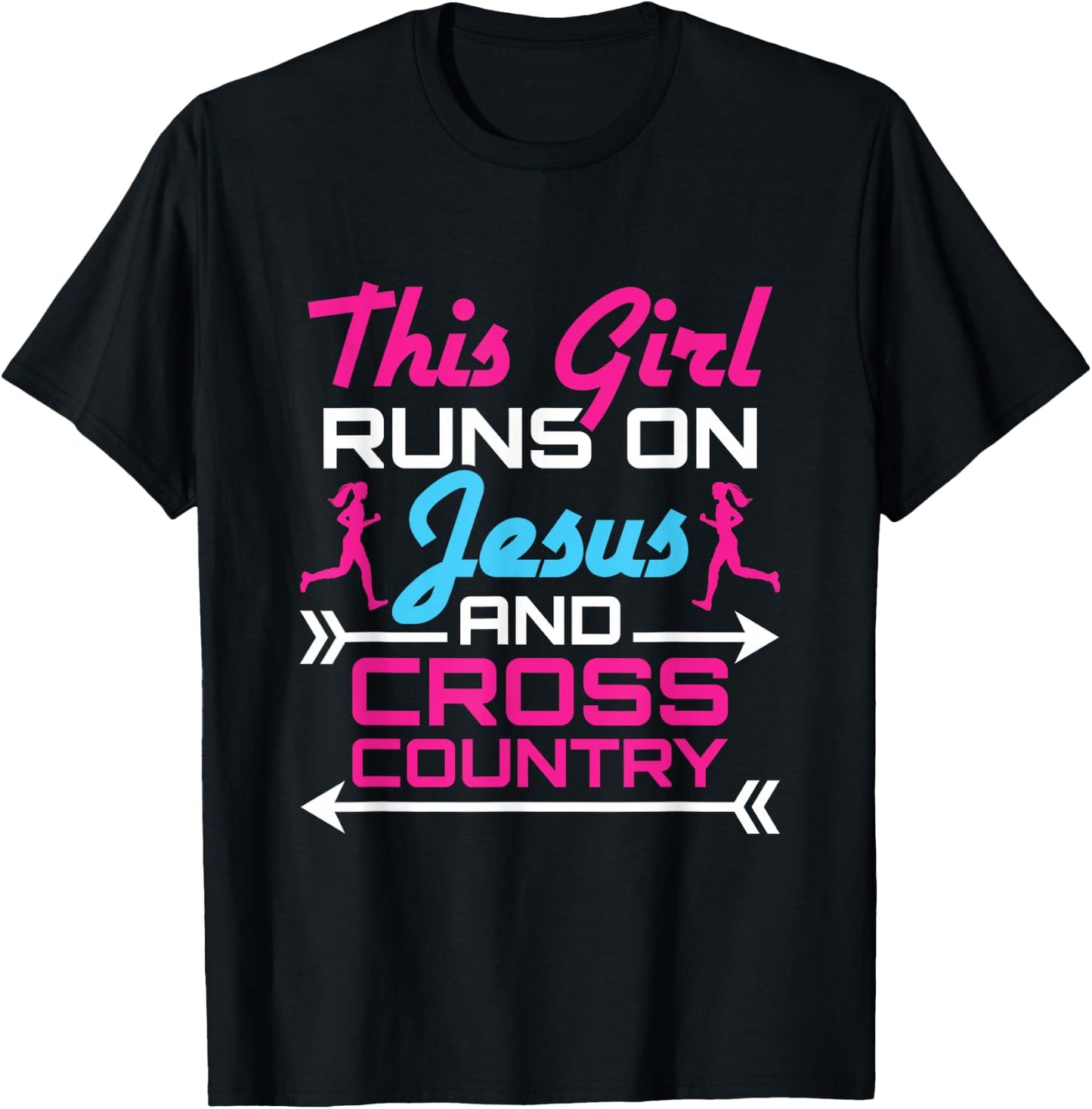 This Girl Runs on Jesus and Cross Country Cute Running XC T-Shirt - T-Shirt | Black