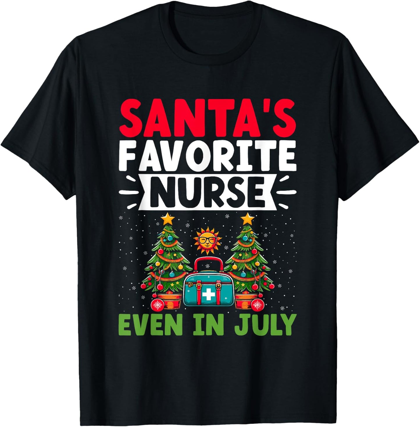 Christmas In July Nurse Santa Hat Summer Medical RN T-Shirt - T-Shirt | Black