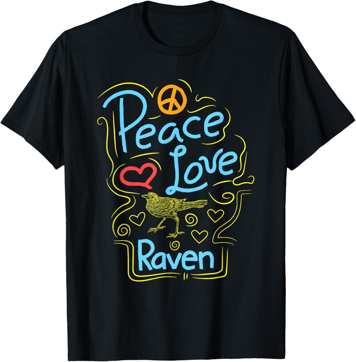 Peace Love Raven Clothes Crow Outfit Bird Lover Gift Raven T-Shirt - T-Shirt | Black