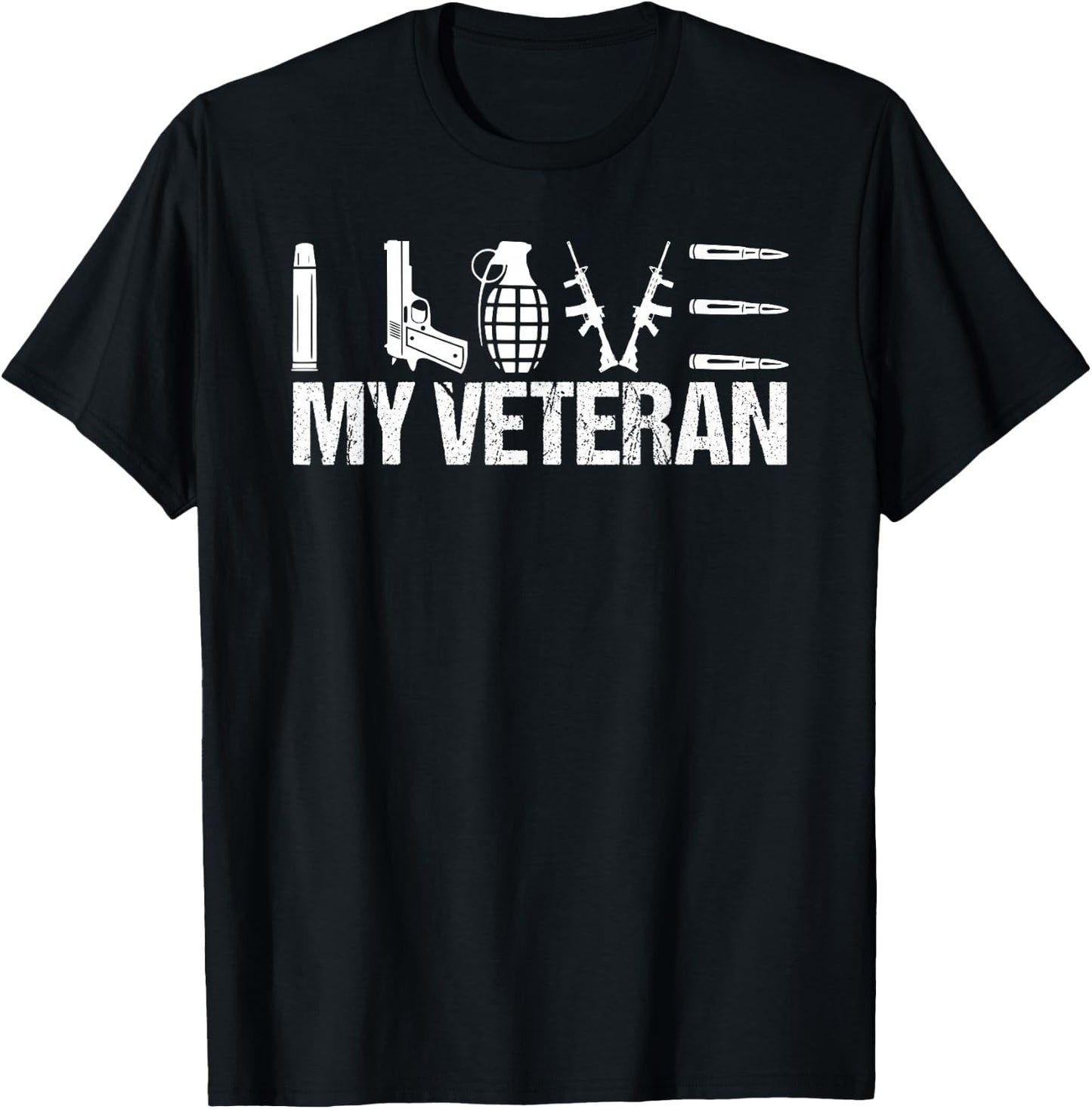 I Love My Veteran Flag Heart Wife Girlfriend T-Shirt - T-Shirt | Black