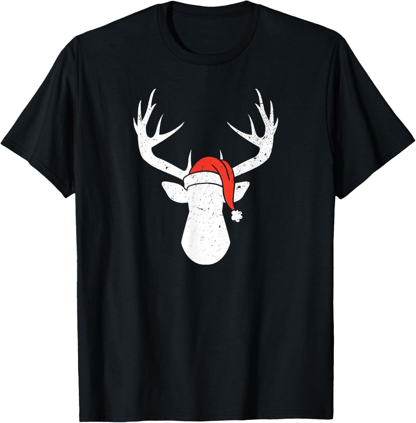 Deer with Santa Hat Christmas Pajama Hunting Gift T-Shirt - T-Shirt | Black