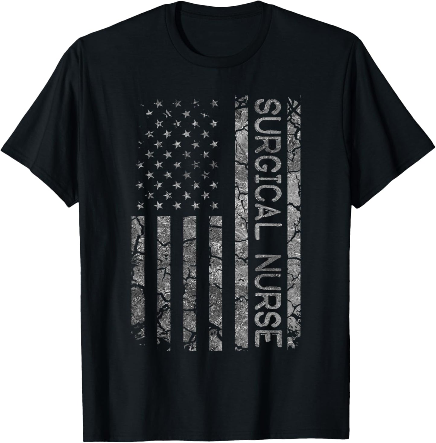 Funny Job Title Worker American Flag Surgical Nurse T-Shirt - T-Shirt | Black