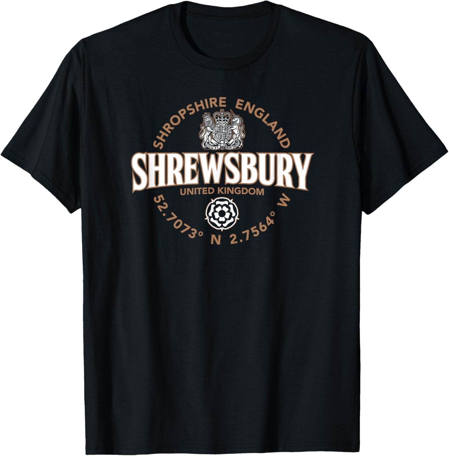 Shrewsbury Shropshire England Coordinates Label 2C T-Shirt - T-Shirt | Black