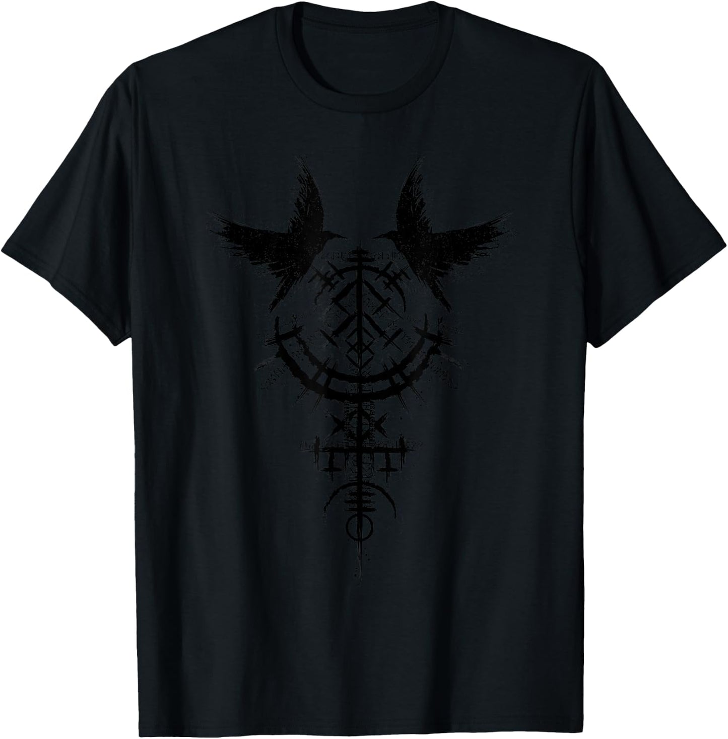 Viking Odin Raven Huginn & Muninn Scandinavian Mythology T-Shirt - T-Shirt | Black