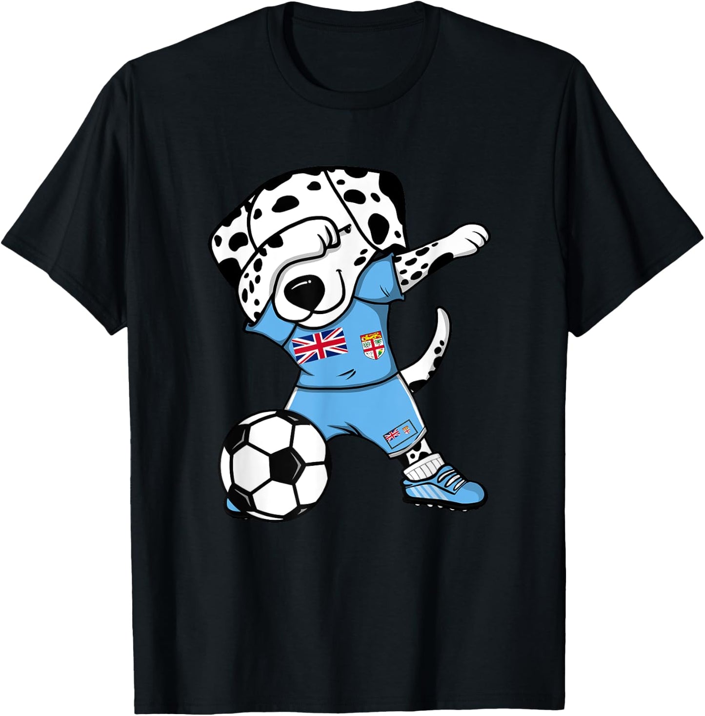 Dabbing Dalmatian Fiji Soccer Fans Jersey Fijian Football T-Shirt - T-Shirt | Black