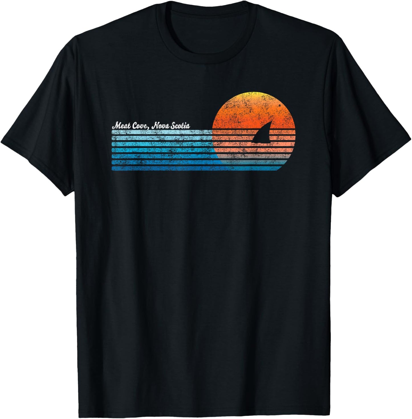 Vintage Meat Cove Retro 80s Shark Fin Sunset T-Shirt - T-Shirt | Black