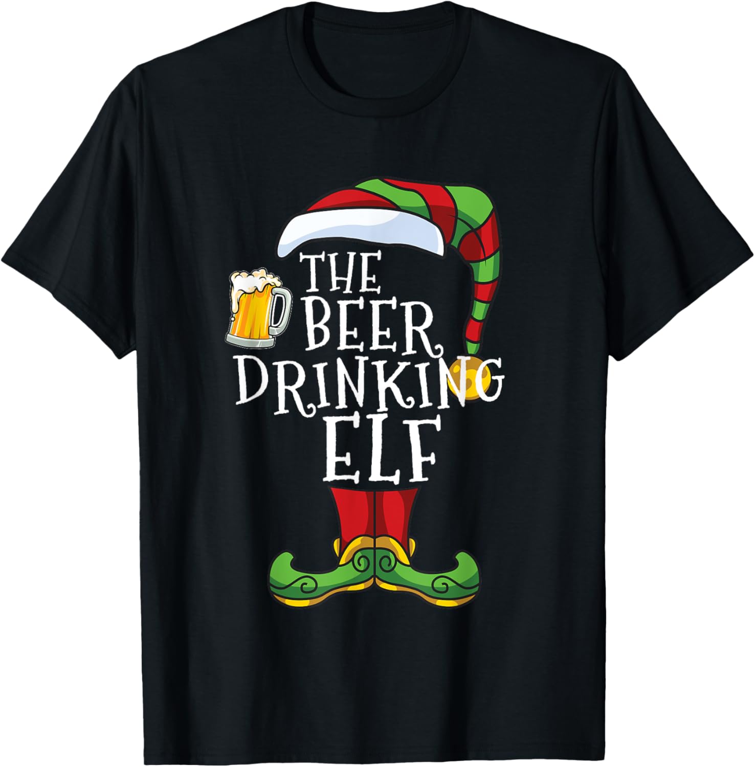 Beer Drinking Elf Family Matching Christmas Funny T-Shirt - T-Shirt | Black