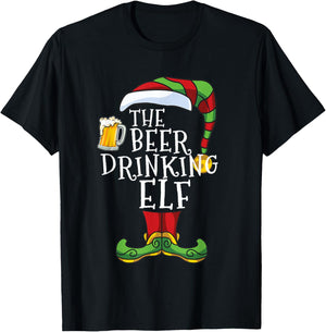 Beer Drinking Elf Family Matching Christmas Funny T-Shirt - T-Shirt | Black